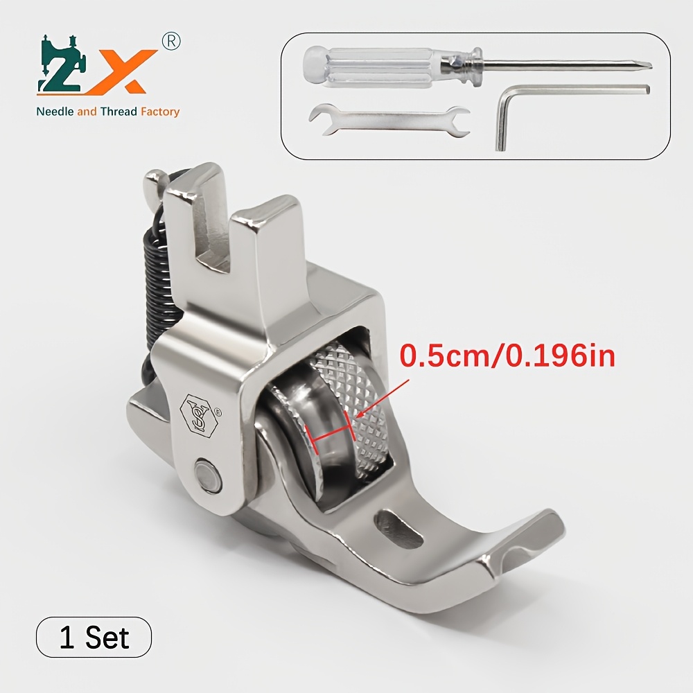Steel roller piping presser foot for industrial machines